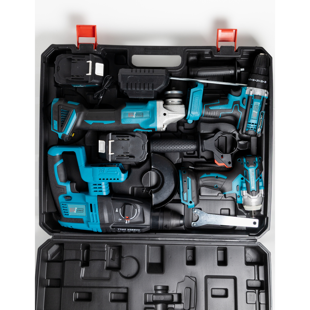 4 v 1 komplet, vrtalnik, izvijač, brusilnik | STRAUSTECH