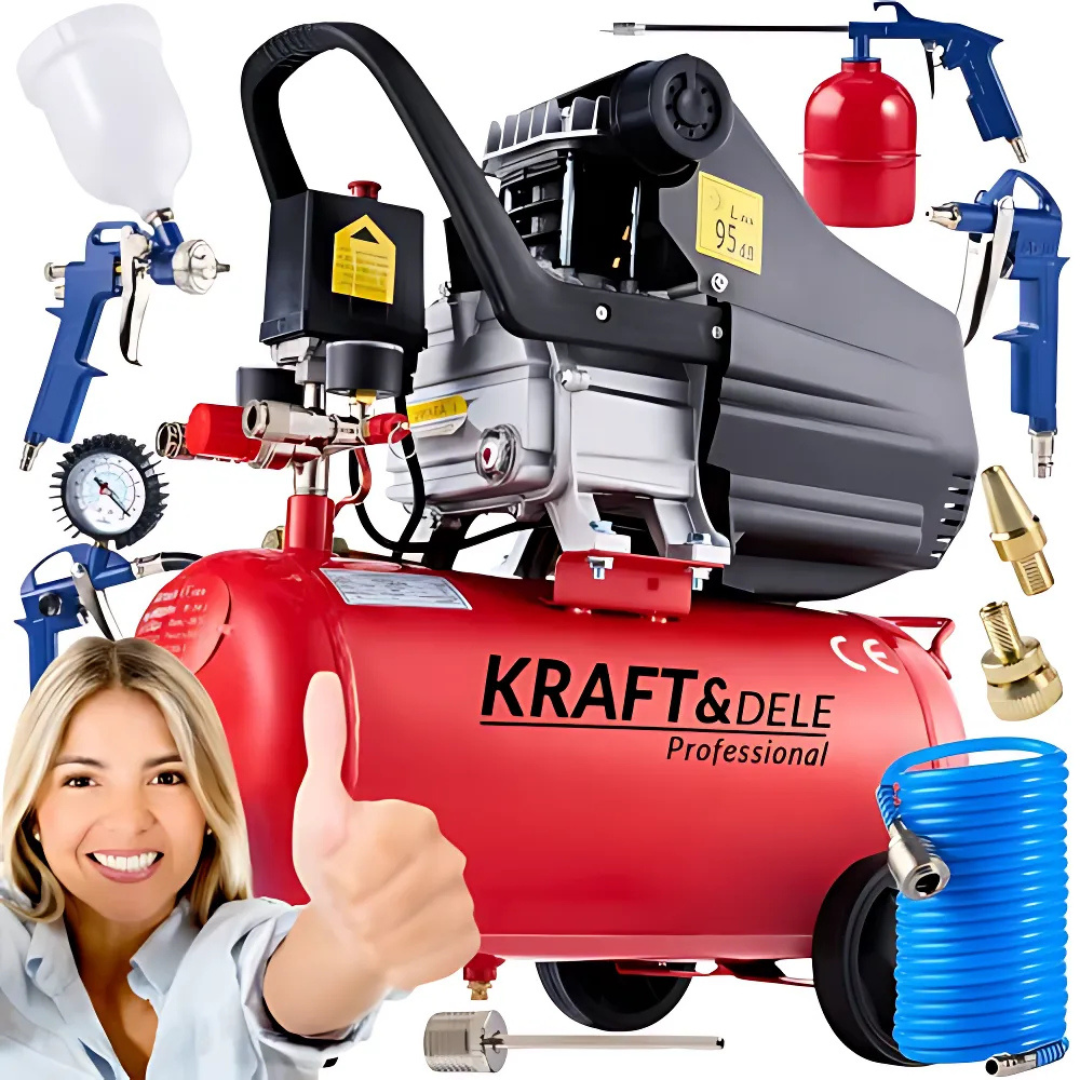 OLJNI KOMPRESOR Kraft&Dele® 24L + PNEVMATSKI SET 8U1