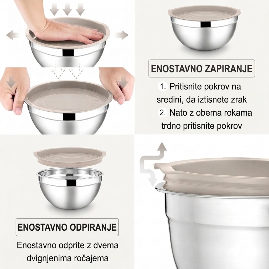 Set 7 inox posod s pokrovom