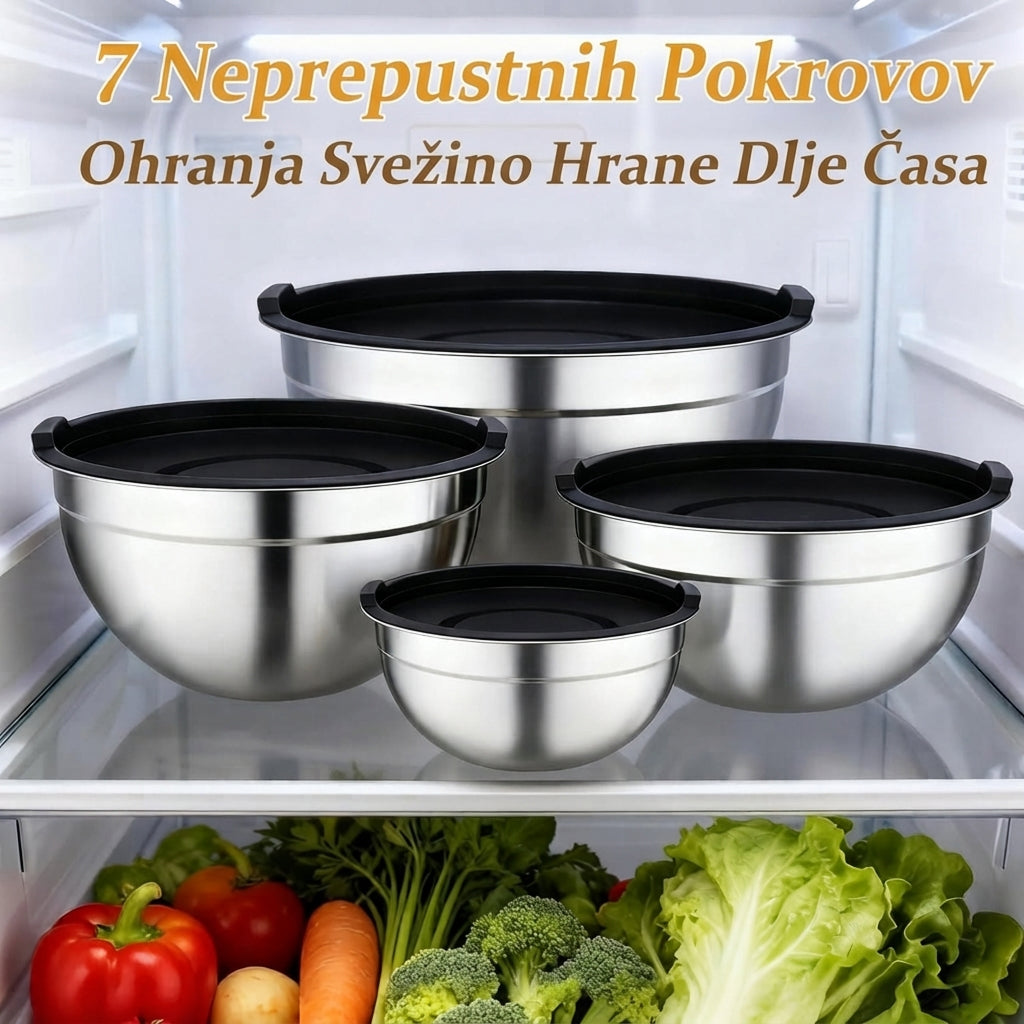 Set inox sklede s hermetičnimi pokrovi