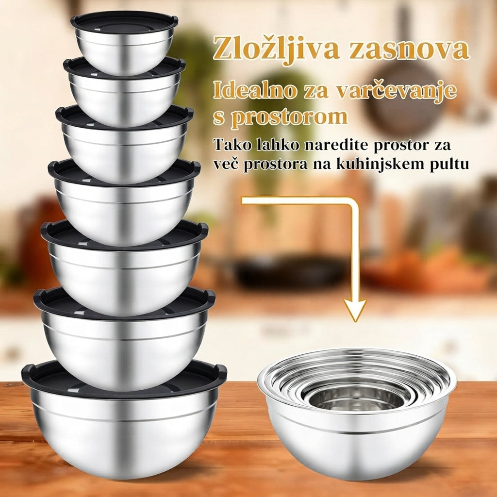 Set inox sklede s hermetičnimi pokrovi