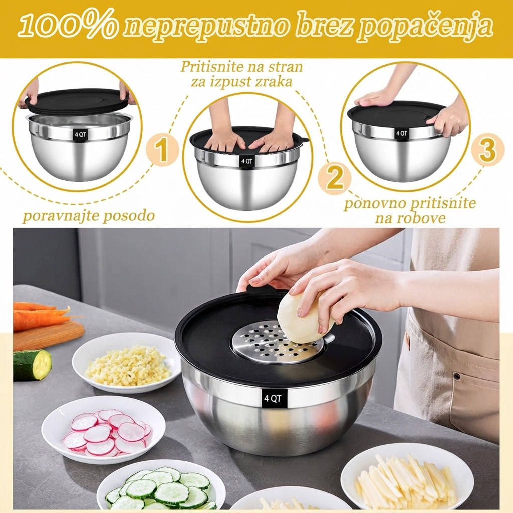 Set inox sklede s hermetičnimi pokrovi