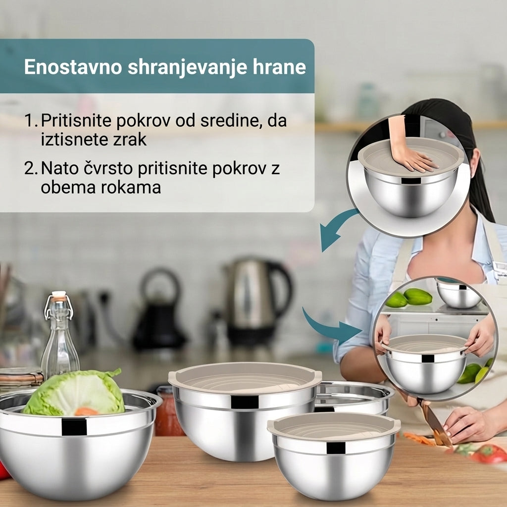 Set 7 inox posod s pokrovom