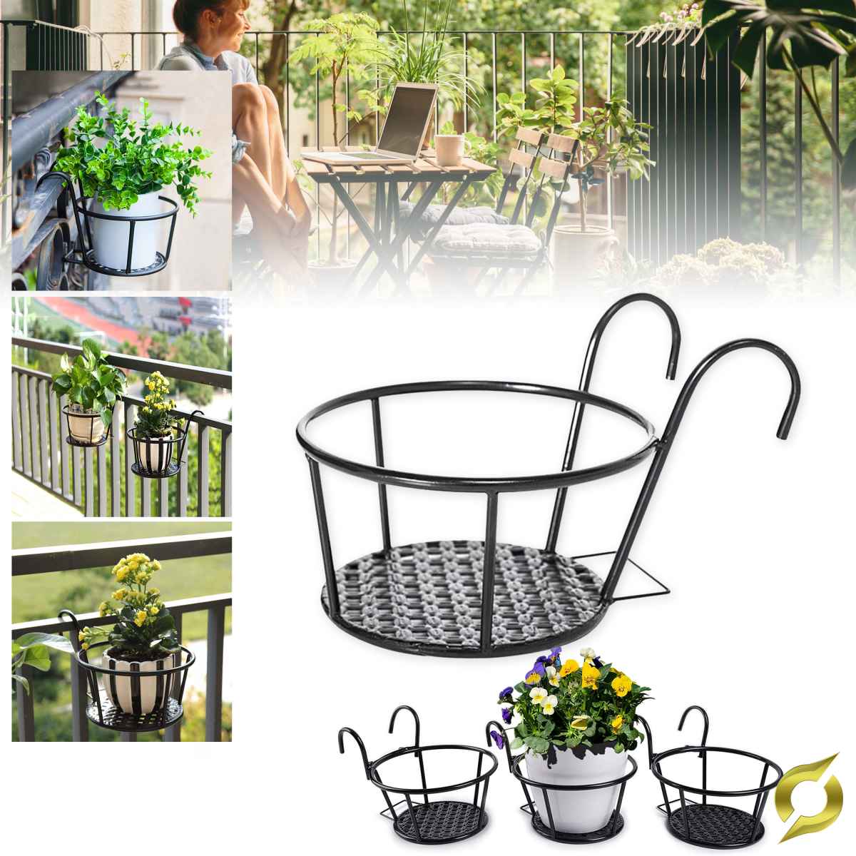 4 Wiszące Czarne Koszyki Na Kwiaty | FLOWERBLOOM